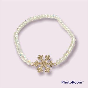 Crystal Snowflake Bracelet Beaded AB beads Silver Tone Stretch Christmas Winter